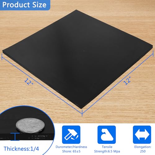Reinforced Neoprene Rubber Sheets with 2-Layer Fabric, 1/4" Thick x 12" Wide x 12" Long Solid Rubber Mat High Tensile Strength & Abrasion Resistant for DIY Gaskets, Hoses, Pads - color: 1/4" Thick, size: 12" x 12"