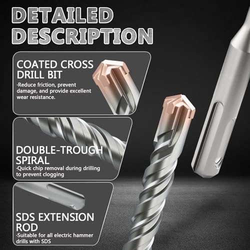 2PCS SDS Plus Rotary Hammer Drill Bits,1"×12"(25mm×310mm)-4 Carbide Cutting Edges & Coated Head, Ideal for Masonry| Heavy-Duty Masonry |Hammer Drill Bits for Precision Drilling - size: 2PCS-1"×12"(25mm×310mm)