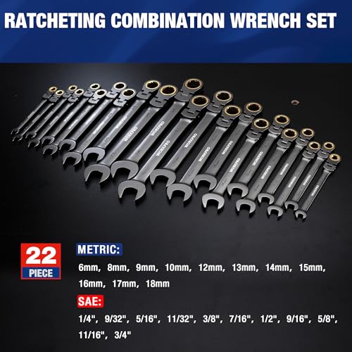 WORKPRO 22-Piece Ratcheting Wrench Set, Flex-Head & Nickel Plating - style: Flex-head & Nickel Plating