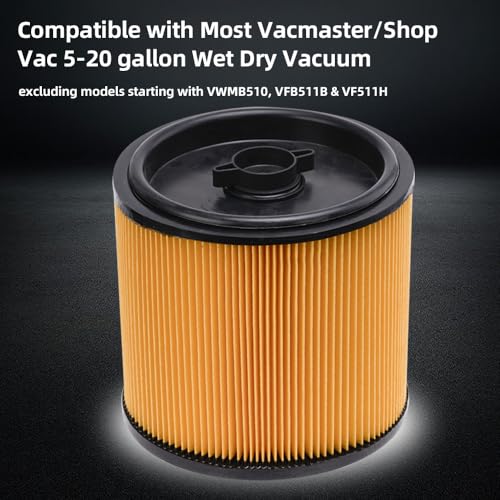 Replacement Standard Cartridge Filter & Retainer for Vacmaster VCFS Filters, Compatible with Vacmaster Hart Shop Vac 5 to 20 Gallon wet Dry Vacs, 2 Pack