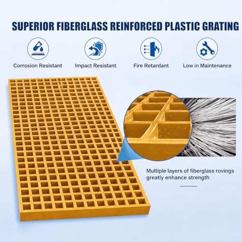 Cinnvoice 1 Pcs FRP Molded Grating Panel, 3ft X 2ft X 1.5in, Yellow - color: Yellow, size: 3ft X 2ft X 1.5in