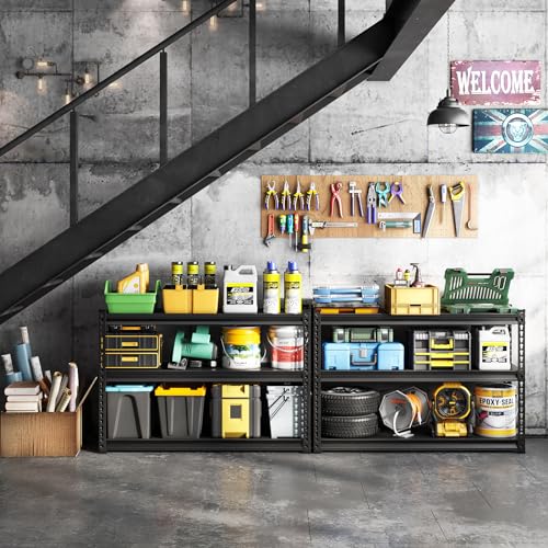 48" W Garage Shelving Heavy Duty, 1500LBS Loads Adjustable Garage Storage Shelves, 3-Tier Metal Shelving Units and Storage Racks, Industrial Utility Shelf,48" Wx18 Dx39 H, Black - color: Black, size: 48" W×18" D-3tier