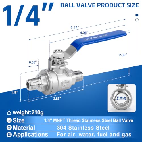 1/4 Inch NPT Ball Valve 2 Pack, Male Full Port Shut Off Valve - size: 1/4 Inch