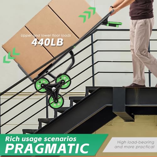 Teprovo Stair Climbing Hand Truck 770lb,Heavy Duty Dolly Cart for Stairs,Thickened Upgraded Steel Tube Folding Stair Climbing Trolley with Six Wheels and Telescoping Handle - color: Green