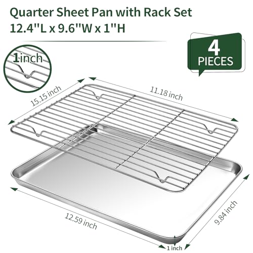 Baking Sheet with Cooling Wire Rack Set, Stainless Steel 2 Pans + 2 Racks - size: 12 inch