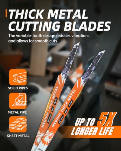 Reciprocating Saw Blade 5 Pack, 12 Inch Bi-Metal Sawzall Blades 10+14 TPI, for Thick Metal