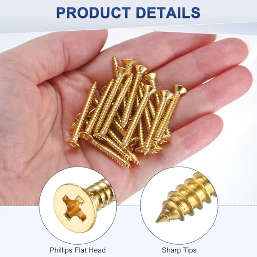 M METERXITY 100-Pack Brass Wood Screws M3.5 x 30mm Phillips Flat Head Self-Tapping Screw Connector Fasteners for Door Hinges/Woodworking/Furniture Repair/Gardening/DIY Crafts Decorative Screws - size: M3.5x30mm