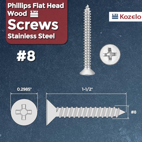 50pcs Phillips Wood Screws #8x1-1/2 304 Stainless Steel Silver - color: Silver, size: #8x1-1/2"