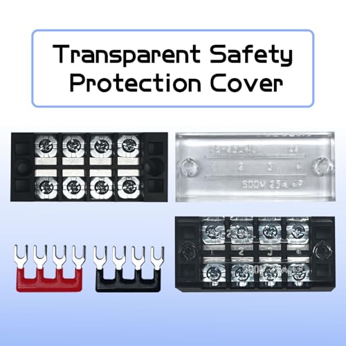 4 Sets 4 Positions 600V 25A Terminal Blocks Ground Circuit Dual Row Bus Bar Wire Screw Terminal Block Kit with Cover 600V Pre Insulated Terminal Strip WW004-2504 - size: 25A 4P