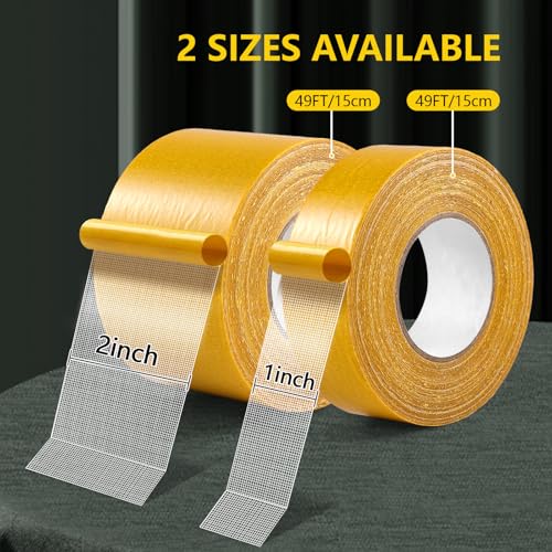 Double Sided Fabric Tape Heavy Duty for Clothes Hemming 98FT Total,Sticky but Removable Carpet Tape,Extra Strong Fashion Two Sided Tape for Dress to Skin,Arts,2 Rolls (Wide:1in / 2in)