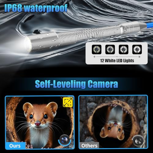 Sewer Camera with Selfleveling, Distance Count, 512Hz Transmitter, 9" 1080P HD Monitor Drain Plumbing Camera with DVR, IP68 Waterproof, 7mm Cable 165ft, 32GB Card Included - size: 50M