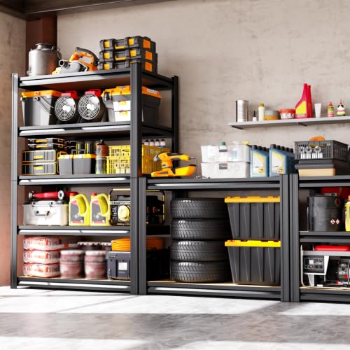 3-Pack Garage Shelving for Home Storage & Multi-Room Organization, 71" H x 28" W x 12" D 5-Tier Adjustable Metal Storage Rack for Tools, Household Essentials, Garage, Pantry & Basement Storage - size: 28"Wx12"Dx71.2"H