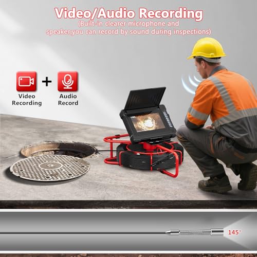 Sewer Camera 100ft/30M 7" Rainproof IPS Screen Pipe Drain Inspection - size: 100FT/30M