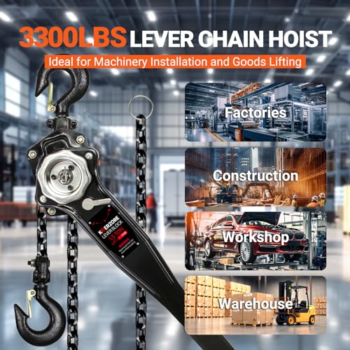 Manual Lever Chain Hoist 1-1/2 Ton 3300 Lbs 10ft Lift, G80 Galvanized Carbon Steel Come Along - Compact for Garage, Factory, Warehouse Heavy-Duty Lifting & Pulling - size: 1-1/2 Ton 10FT