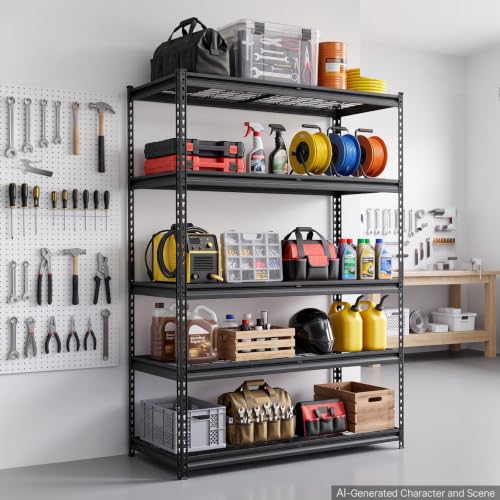VEVOR Storage Shelves, 5-Tier 3000 lbs Garage Shelving 48 x 20 x 71.4 in - color: Black, size: 20" D x 48" W x 71.4" H