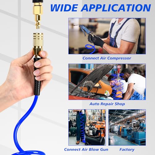 Flutesan 10 Pack 1/4 in x 10 ft Recoil Air Hose with Quick Coupler, Blue - color: Blue