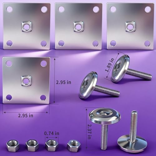 Game Cabinets Heavy Duty 2" Leg Levelers Square Metal Plate Set for Bally Williams Stern est Arcade and Pinball Machines Game Leg Leveler Rounded Swivel Floor Protectors