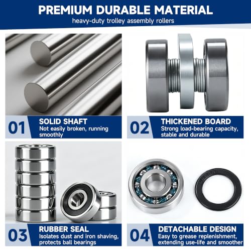 2Wheel Trolley Assembly Rollers.Bearing Trolley Assembly.The top of the Trolley has Room for Set Screws, Allowing the use of a 1-5/8" high Strut Channel - style: E-2Wheel Trolley 4pcs