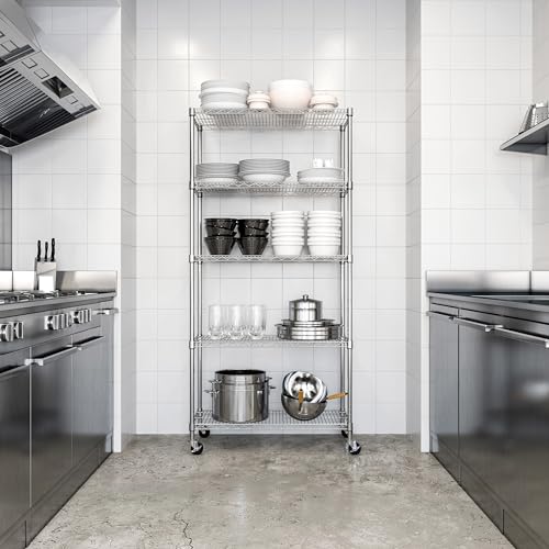 UltraDurable 5-Tier NSF Steel Wire Shelving, 36"W x 18"D x 75"H - color: Steel, size: 5-Tier Shelving, 36" W x 18" D
