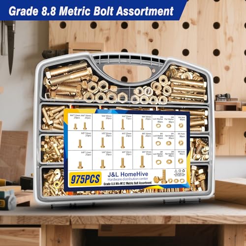 1425pcs Heavy Duty Metric Bolt and Nut Assortment Kit - Grade 8.8 Zinc Plated M4 M5 M6 M8 M10 M12 Bolts, Nuts Washers Kit for DIY, Machinery, Shelving Repair - Metric Bolt Assortment with Storage Case - color: Gold-1425PCS M4 M5 M6 M8 M10 M12