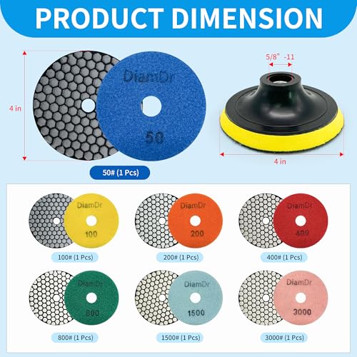 Dry Diamond Polishing Pads,4 Inch Polishing Pads Set of 8 Pieces Plus - size: 4 inch-50-6000