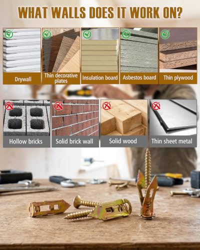 180pcs 4 Sizes Self Drilling Drywall Anchors with Screws Kit, Heavy Duty Zinc Alloy Hollow Wall Anchors, Sheetrock Plasterboard Anchors 0.47x1.18inch, No Drill Self Tapping Dry Wall Screw Anchor Set - size: 180Pcs 4 Size Kit