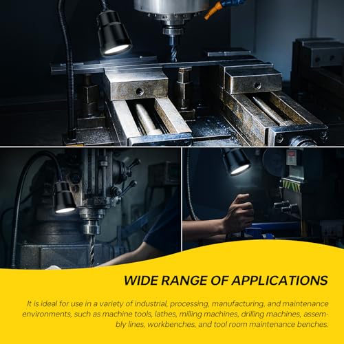 Led Work Light, 9W Machine Light, 900 Lumens Flexible Work Lamp for Lathe Milling Machine Drill Press, Aluminum Alloy Light Head (Fixed Base)