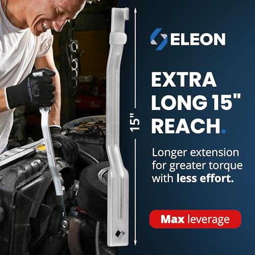 ELEON Rhino Wrench Extender Tool Bar - Extra-Long 15" Wrench Extension for Maximum Leverage - Heavy Duty Torque Multiplier with Non-Slip Gloves and Microfiber Towel - Specialty Tools (Extra Large)
