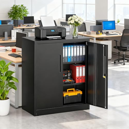 SUNCROWN Metal Storage Cabinets, 36”Locking Cabinet with Doors and Adjustable Shelves, Steel Utility Tool Garage Cabinets for Home, Office, Kitchen,Warehouse, Black - color: Black, size: 36"H x 32"W x 16"D