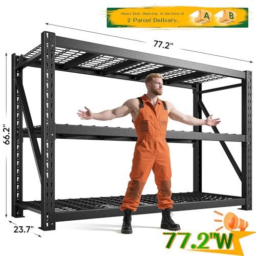 Bepatio 77.2" W Garage Shelving Heavy Duty,Metal Shelving Unit,6600LBS - size: 77.2"W x 23.7"D x 66.2"H, 3-Tier