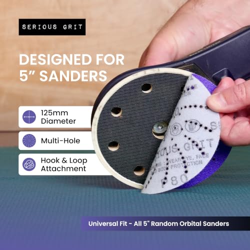 Serious Grit - 5-Inch P120 Grit Ceramic Multi-Hole Sanding Discs - 50 Pack - size: 120 Grit