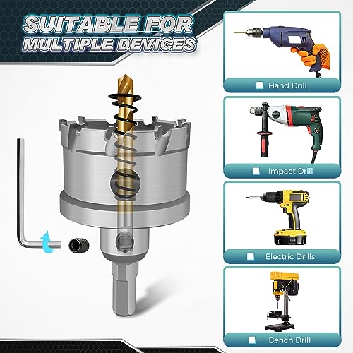 TCT Carbide Hole Saw Kit for Hard Metal, 12 pcs Heavy Duty Carbide Tungsten Carbide Tipped Hole Saw Set, with 1 Aluminum Box 2 Extra Pilot Drill Bits and 2 Hex Key - color: 10PCS(3/4"-2")