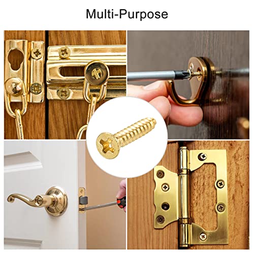 uxcell Brass Wood Screws, M3.5x20mm Phillips Flat Head Self Tapping Connector for Door Hinges, Wooden Furniture, Home Appliances 50Pcs - size: M3.5x20mm