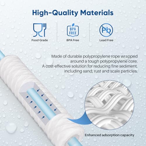 PUREPLUS 5 Micron 10"x2.5" Whole House String Wound Sediment Filter 4 Pack - size: 4 Count (Pack of 1)