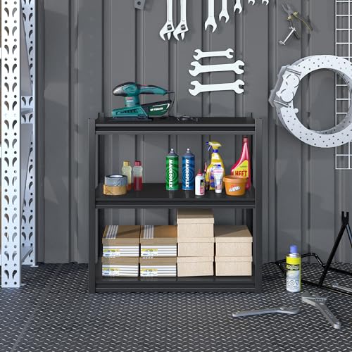 32" W Garage Shelving,900LBS Loads Adjustable Garage Storage Shelves, 3-Tier Metal Storage Racks and Shelving Units, Utility Rack Shelves (16" D x 32" W x 32" H) - color: Black-s 3 Tier