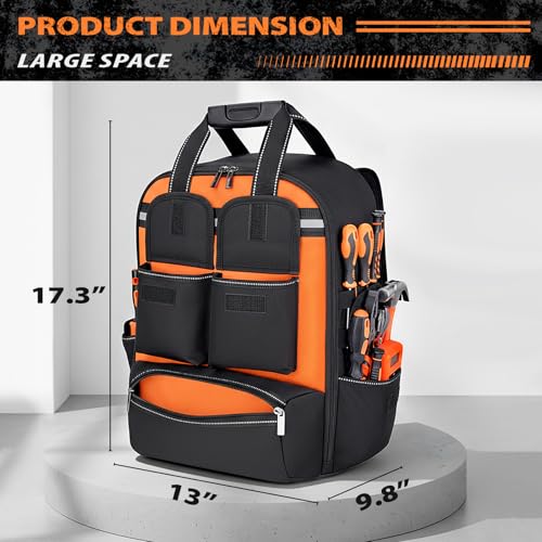 Jjring Heavy-Duty Men's Tool Bag Backpack With 18 Pockets, Orange - color: Orange