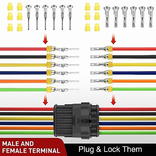 Nilight 260PCS 6 Pin Electrical Connector Plug with Male Female Terminals - size: 6Pin Connector 200Pcs