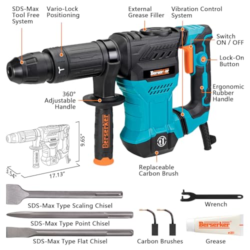 Berserker 1300W 12-Pound SDS-Max Demolition Jack Hammer 45HMC,11-Amp Corded - style: w/ SDS-Max Scaling Chisel