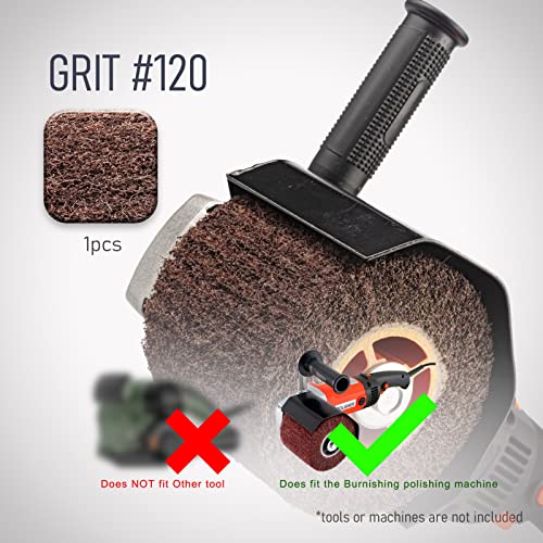 Non-Woven Wire Drawing Flap Wheel, 120x100mm, for Stainless Steel, Copper Satin Finishing and Metal Surface Treatment, SCT Conditioning Buffing Drum for Burnishing Polishing Machine (120 Grit) - style: Grit120