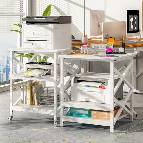METYERRY 24"x23.6" Large Printer Stand with Power Outlet, 3 Tier Cart - color: White