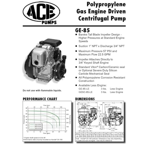 Ace Pump Centrifugal Pump 1" NPT Suction x 3/4" NPT Discharge LE GE-85-LE