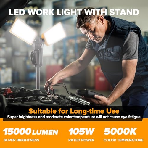 LUTEC Upgraded 5000K 15000 LM 105 W LED Work Light with Telescoping Tripod - color: Pro-15000LM
