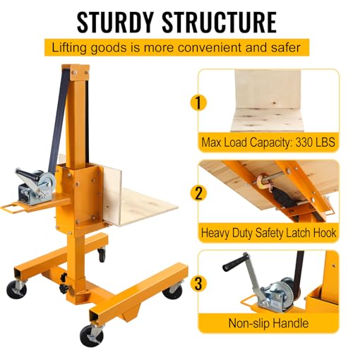 Material Lift Winch Stacker, 330 Lbs Capacity, 72" Max Height Adjustment, Hand Winch Lift Truck, Steel Portable Load Lifter for Workshop, Warehouse,Cabinet Lift