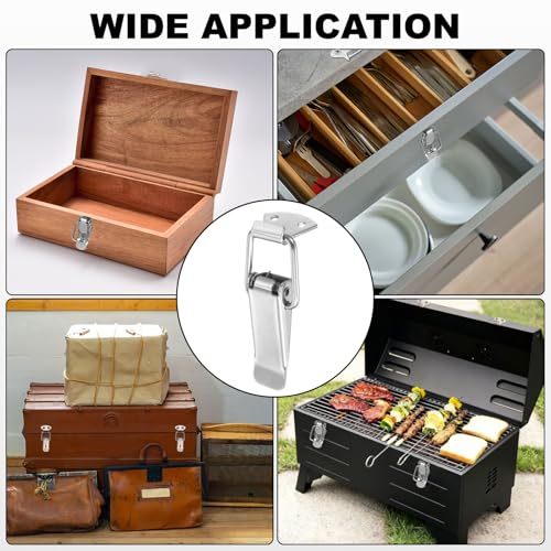 PATIKIL 4 Pcs Stainless Steel Spring Loaded Toggle Latch, 4.2" Tool Box Catch Hasp Clamp Lock with Mounting Screws for Cabinet Door Barn Wooden Case Chest - size: 4.2"