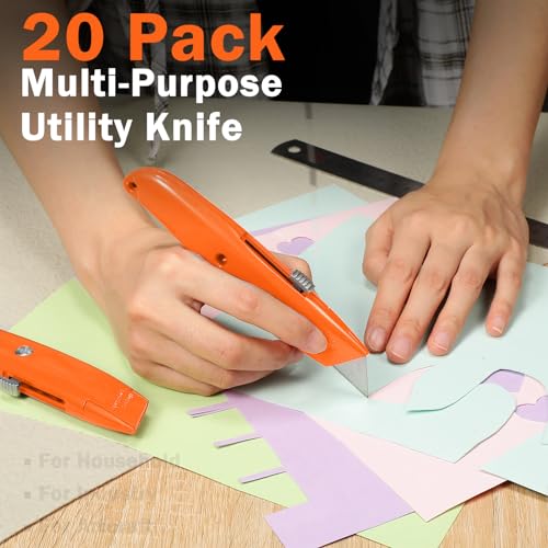 Reginary 20 Pcs Box Cutter Bulk Retractable Utility Knife, Orange - color: Orange