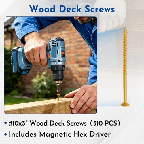#10 x 3 Deck Screws Wood Screws, Torx Flat-Head Exterior Screws, T25 Star Bit Included(315PCS 5LB Box) - size: #10x3"