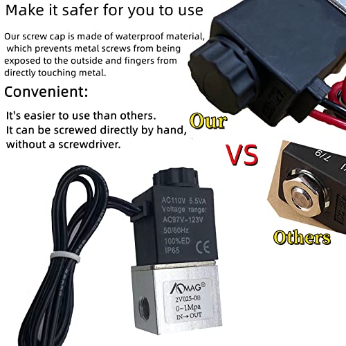 AOMAG® 1/4" NPT Electric Solenoid Valve 110 V AC Air Water 2 Way Valve Normally Closed - size: 1/4" Port, style: AC 110V
