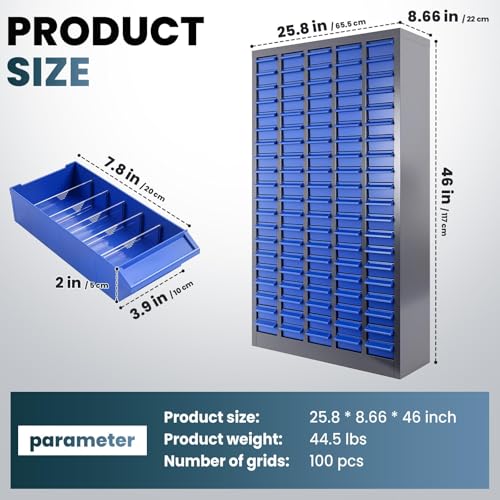 100 Drawers Nut and Bolt Organizer with Label, Opaque ABS Plastic Industrial Organizer with Labels, for Garage Workshop Craft Art Hobby - style: 100 Drawers