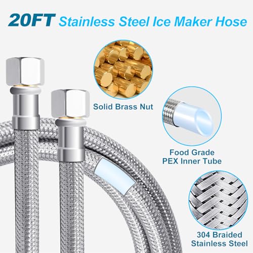 Refrigerator Water Line Kit - 20 FT Tubing with Valve for Ice Maker/Fridge - size: 20 Feet
