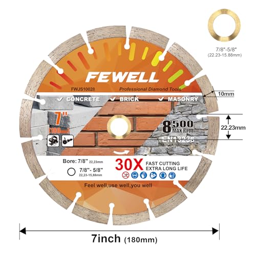 FEWELL 7'' Diamond Blade,Concrete Segmented Saw Blade for Angle Grinder - size: 7"